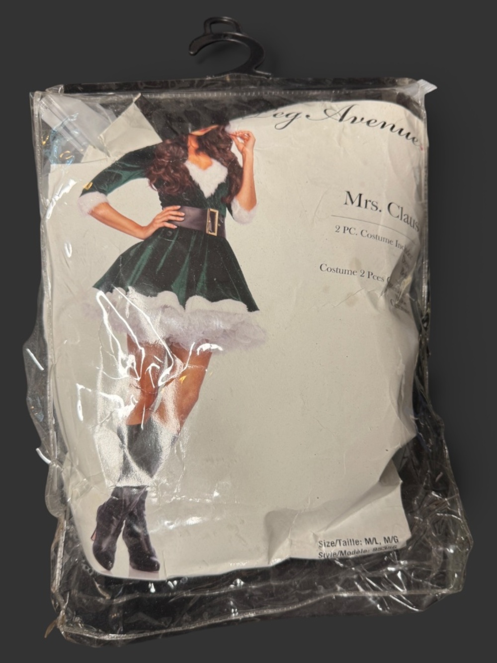 Leg Avenue Mrs Claus Costume M/L Green Velvet Hooded Dress Belt 85356